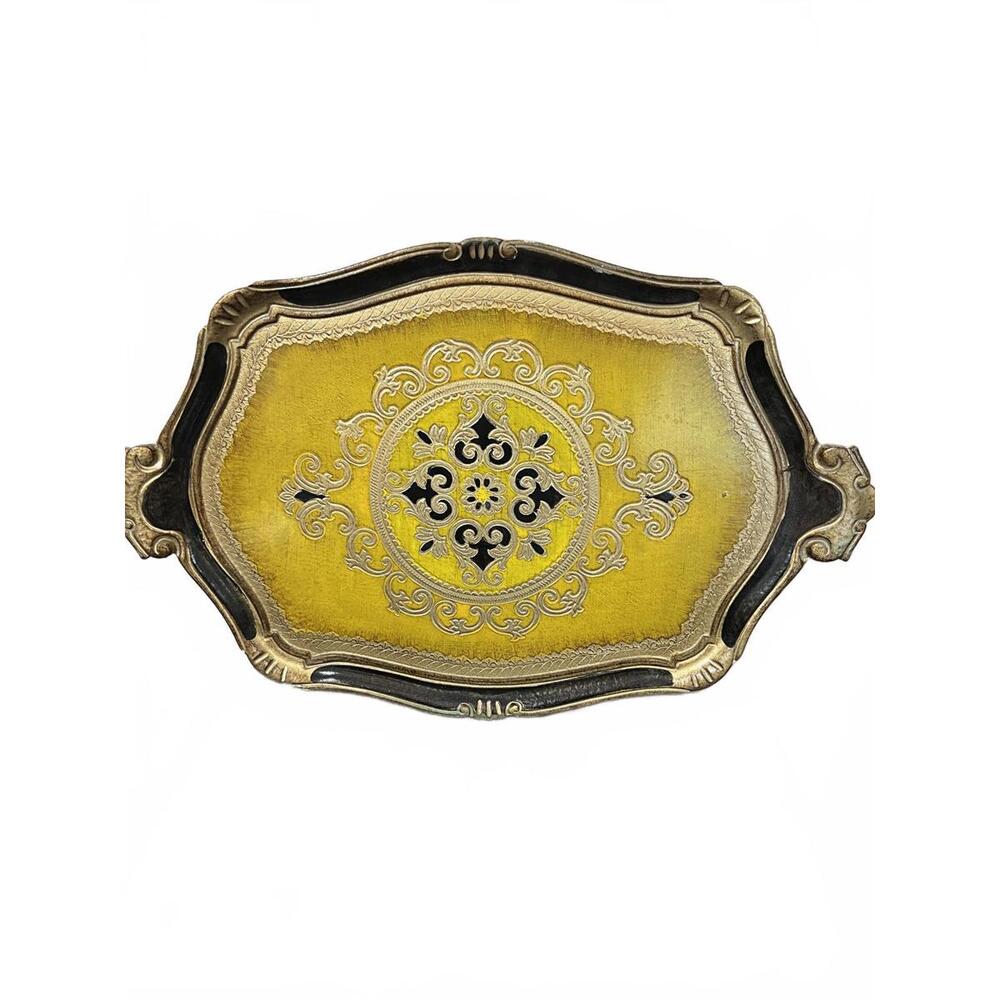 Vtg Italian Florentine  Ornate Tole Serving Tray by Masi Rococo